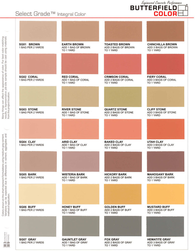 Concrete Oxide Colour Chart